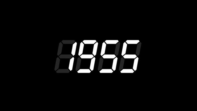 Digital counter counting up from 1900 to 2024. Number counter for happy new year etc. (4K footage motion video)