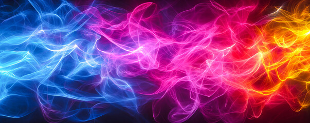 Obraz premium abstract wallpaper with neon laser lights and smoke on a black background, cosmic nebula explosion ray and burst