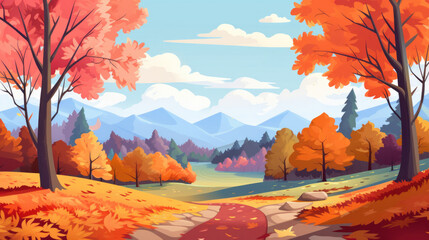 Obraz na płótnie Canvas Autumn meadow landscape illustration in cartoon style. Scenery background.