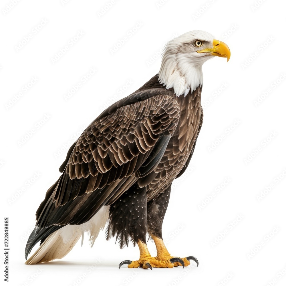 Wall mural Bald Eagle standing side view isolated on white background, photo realistic. - Wall murals