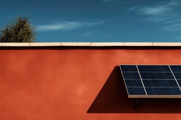 Fototapeta premium Solar panels installed on the rooftops of the commercial building house. Renewable energy sources concept