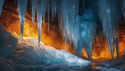 An ice cave wall made from amber and ice