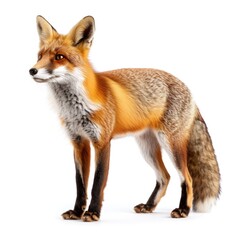 Fototapeta premium Red Fox standing side view isolated on white background, photo realistic.