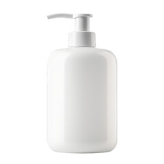 Front view of white Blank plastic hand soap dispenser bottle on cutout PNG transparent background