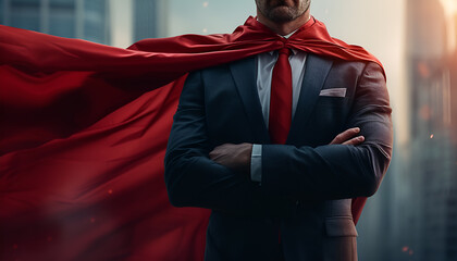 portrait of businessman in red cape