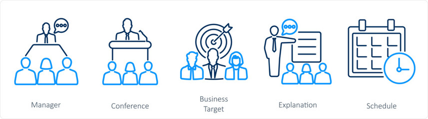 A set of 5 Business Presentation icons as manager, conference, business target