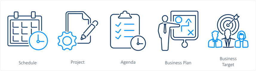 A set of 5 Business Presentation icons as schedule, project, agenda