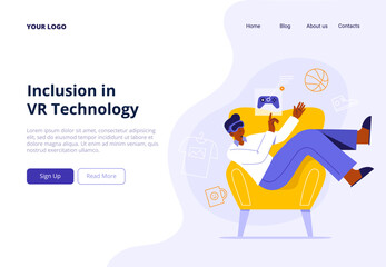 A man uses virtual reality glasses for online shopping. A fun activity in the VR and metaverse. Vector flat illustration for website, mobile app, and promo materials.