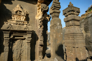 Kailasa Temple in the Ellora Caves complex in the Aurangabad District of Maharashtra, India. - 722851878