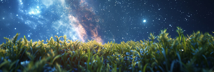 The Milky Way in the night sky seen beautiful panorama in anime style