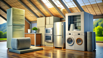 A home with energy-efficient appliances and insulation photorealism.