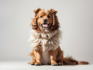 A big haired dog in full body on a white background without anything else