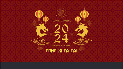 Modern Happy Chinese New Year 2024 Background Banner. Gong Xi Fa Cai Vector Illustration. Year of Dragon