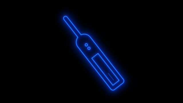 Simple line drawing neon glowing of a digital thermometer minimalist medical equipment icon animated on a black background.