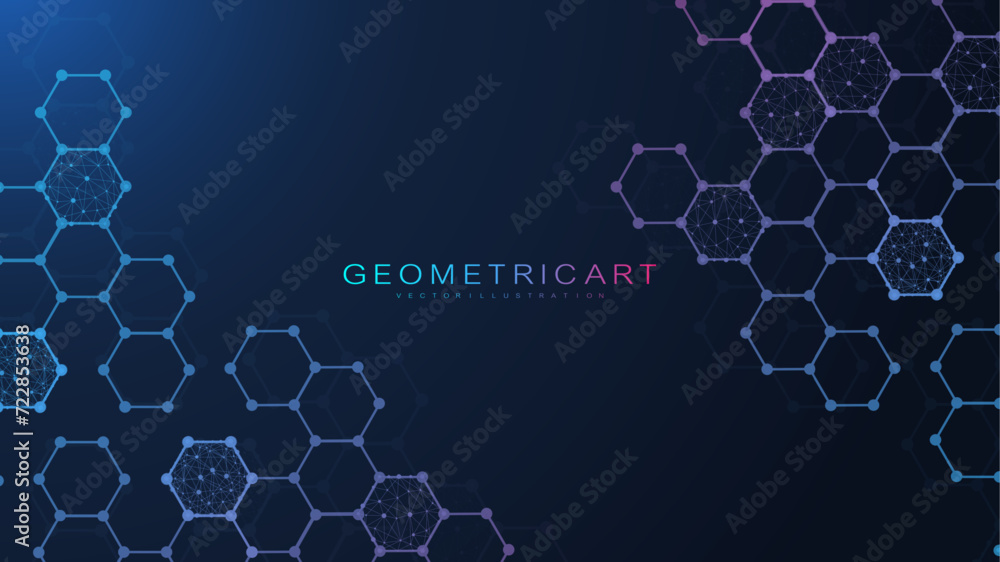 Poster hexagonal abstract background. big data visualization. global network connection. medical, technolog