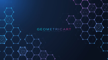 Hexagonal abstract background. Big Data Visualization. Global network connection. Medical, technology, science background. Vector illustration. - obrazy, fototapety, plakaty