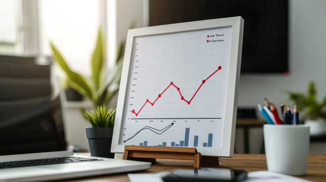 whiteboard with line graph printed on it, showing growth
