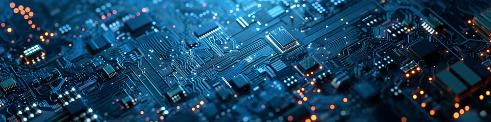 World of everything semiconductors. dark blue background, wide angle - obrazy, fototapety, plakaty