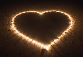 The light shines brightly on the heart-shaped sand
