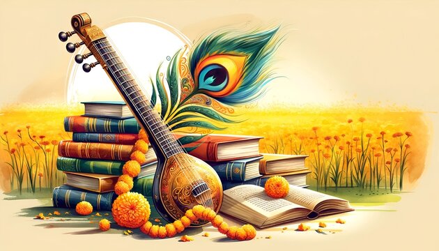 Basant panchami celebration background in watercolor style.