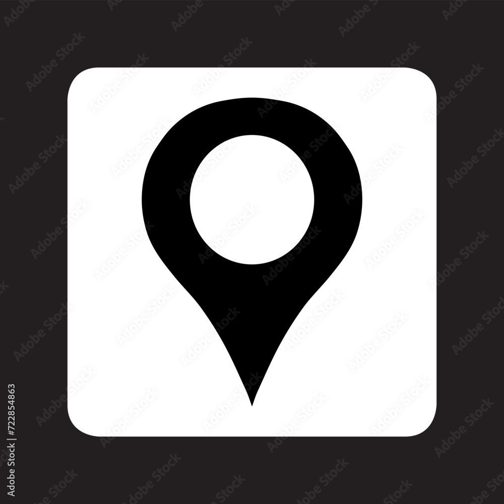 Poster location icon vector. pin icon logo design. pointer symbol in square isolated on black background