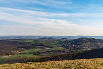 View from meadow bellow Devin hill summit in Palava mountains in Czech republic
