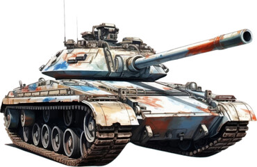 Watercolor tank on white background