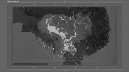 Cambodia composition. Grayscale elevation map