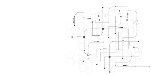 Vector abstract technology on a white background. High-tech circuit board connection system, circuit diagram on white background.
