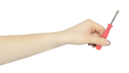 throw away the screwdriver, old screwdriver in hand in front of the trash can, the concept is not to throw away the old tool	