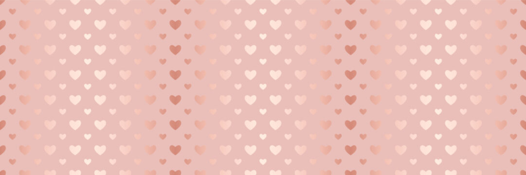 Seamless vector rose gold heart pattern. Valentine's day luxury metallic background texture. Golden glitter foil wallpaper set. Glam girls confetti heart shiny pattern. Mom love seamless background