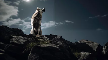 Schilderijen op glas a wolf howling on a rock © Marin