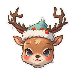 a sticker of a deer wearing a Santa hat, Generative AI
