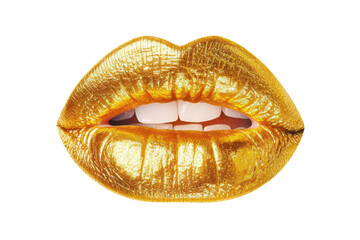 Golden beautiful lips, cut out - stock png.