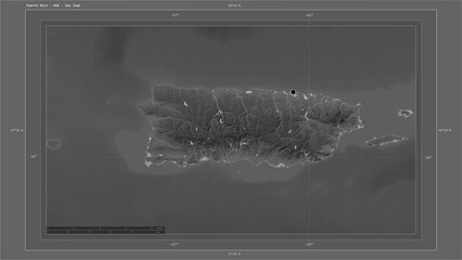 Puerto Rico - USA composition. Grayscale elevation map