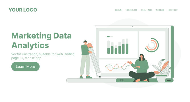 Marketing Data Analytics. Flat Cartoon Vector Illustration.