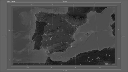 Spain composition. Grayscale elevation map