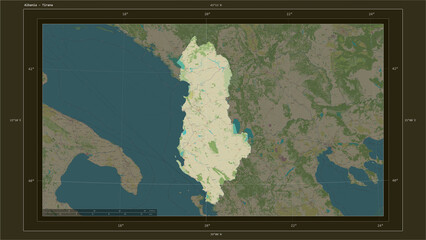 Albania composition. OSM Topographic Humanitarian style map