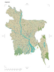 Bangladesh shape isolated on white. OSM Topographic Humanitarian style map