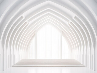 a white room with arched ceiling and stairs