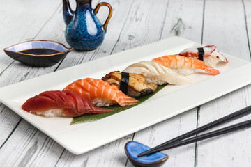 plate of different types of nigiri sushi