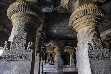 Ellora Caves are a rock-cut cave complex located in the Aurangabad District of Maharashtra, India. - 722860451