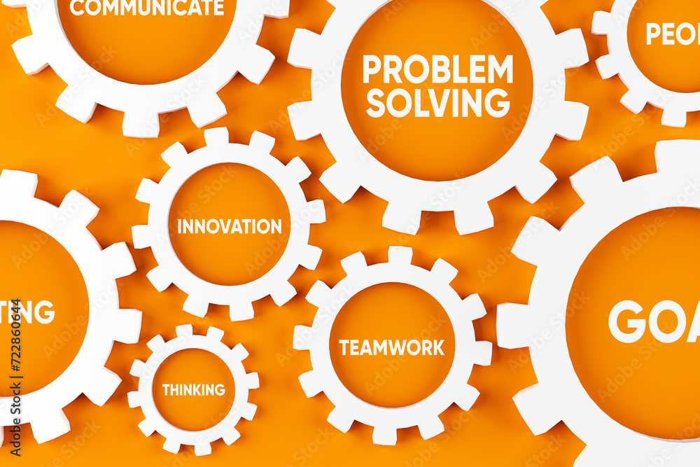 Poster core values, processes and coordination for business success. cogwheels with business concepts.