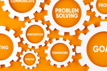 Core values, processes and coordination for business success. Cogwheels with business concepts.