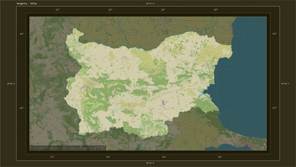 Bulgaria composition. OSM Topographic Humanitarian style map