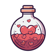 Love potion isolated on white background. Cartoon fantasy magic spell heart elixir. Witch alchemy bottle, love vial. Aphrodisiac flask. Vector illustration. - 722861032