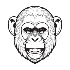 2d black outline vector hand drawn art style minimalism black and white head of monkey