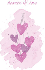 vector handdrawn heart icons watercolor illustration set valentins day
