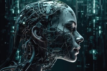 futuristic ai human head tech concept for secure database