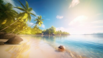 paradise tropical beach scene with coconut tree for summer vacation